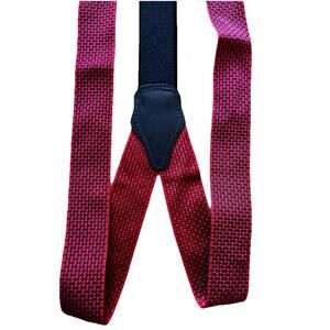 NEW Men’s Warehouse Suspenders Red Black Geo Print Button-End Wedding Preppy